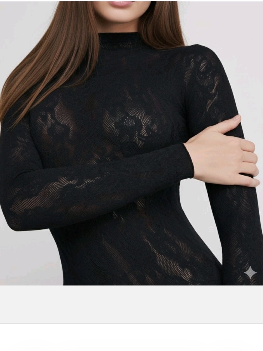 SKIMS *NWT KNIT LACE MOCK NECK LONG DRESS | COLOR: OBSIDIAN | SIZE: LXL - Picture 4 of 11